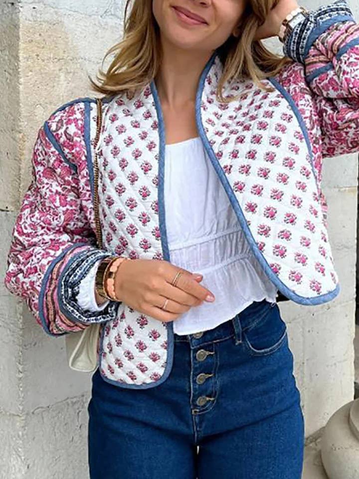 Rosa Clothing - Wholesale Jacket - Women's - Reversible floral cropped Quilted jacket