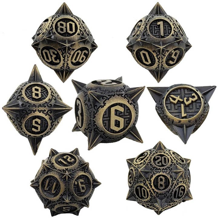 Tabletop Dominion Limited - Wholesale Dice - Ancient Mace | Solid Metal Dice | 7-Polyhedral Set