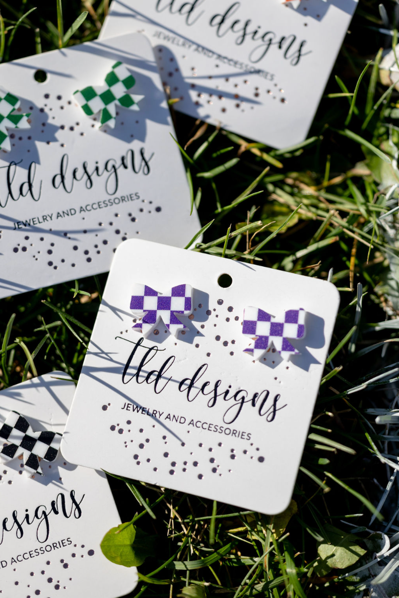 TLD Designs - Wholesale Stud/Post Earrings - Game Day Checkered bows12