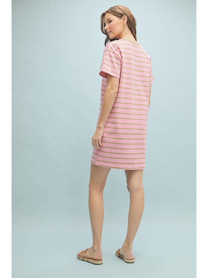 PINK MOCHA STRIPED T-SHIRT MINI DRESS / WL24-9641 for wholesale on Faire