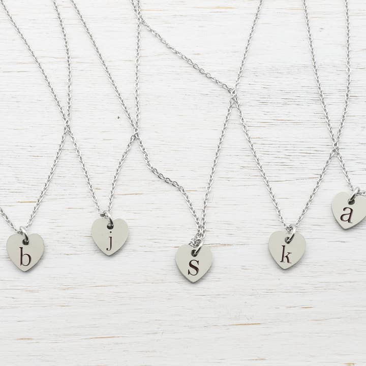 11mm Tiny Heart Intial Necklace By Pink Box for wholesale by Pink Box