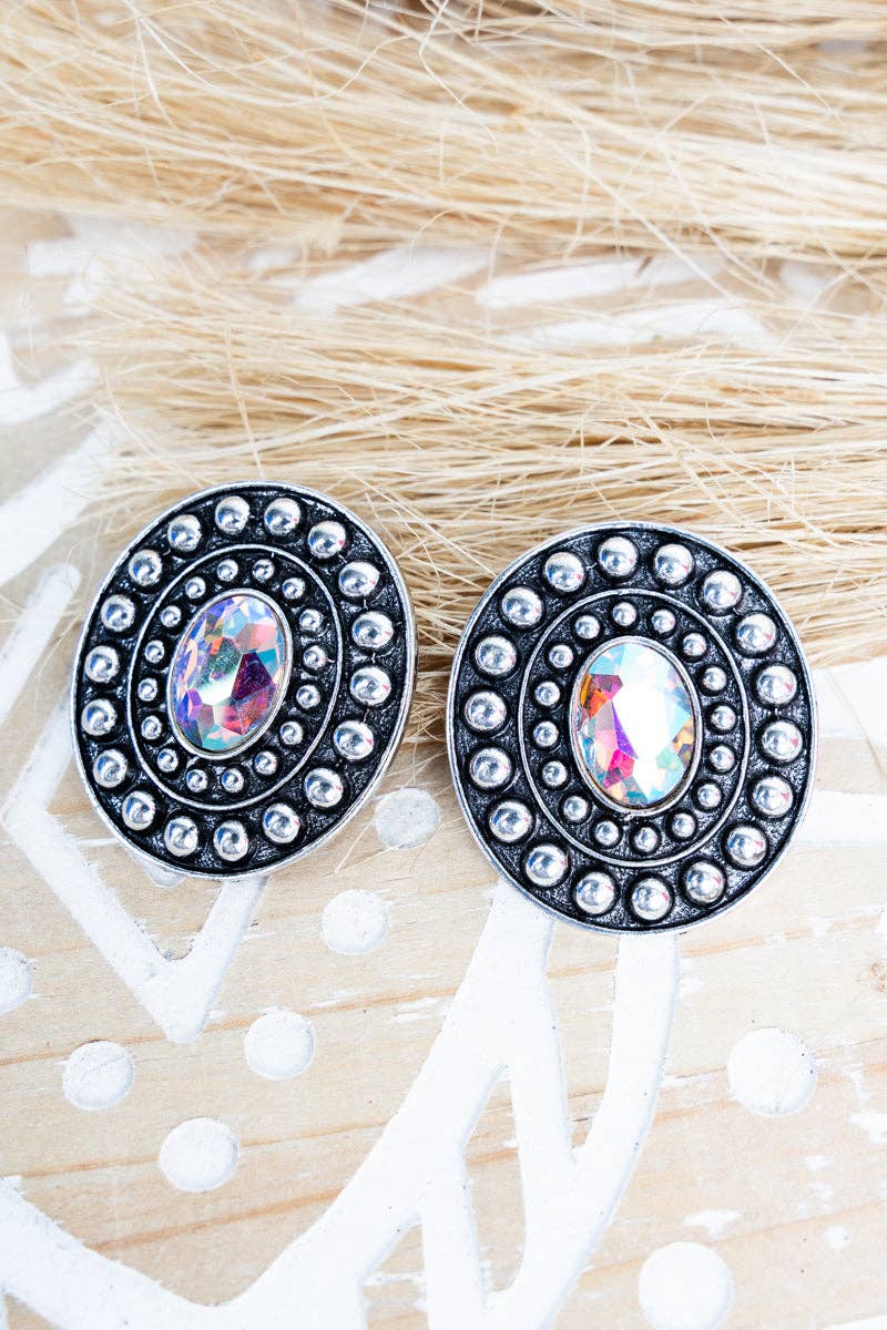 Wholesale Accessory Market - Wholesale Stud/Post Earrings - TIPI Iridescent Mesa Mirage Silvertone Earrings0