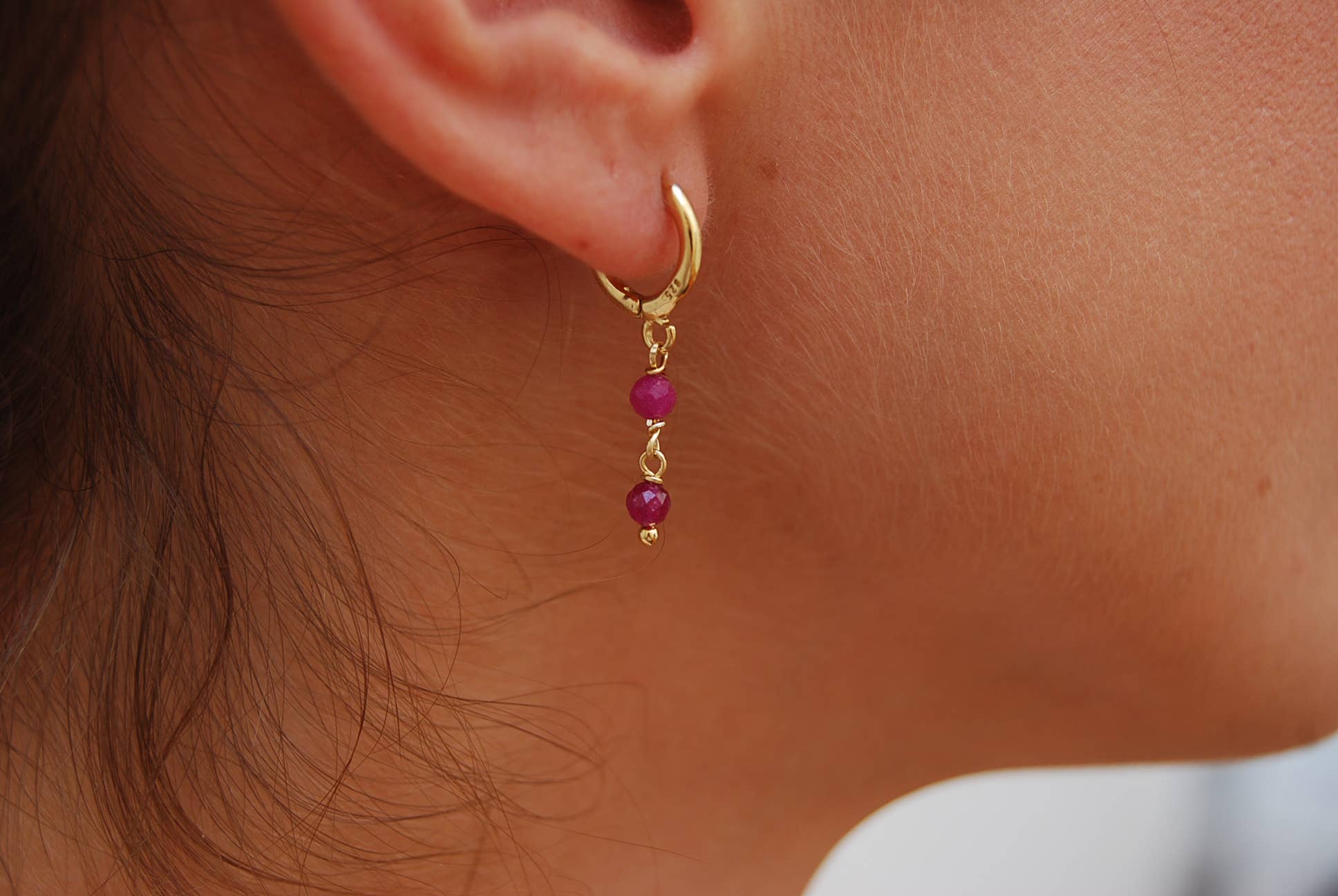 Yneda Jewels - Wholesale Dangle Earrings - Silver 925 hoops earrings with ruby, dainty long earrings.2