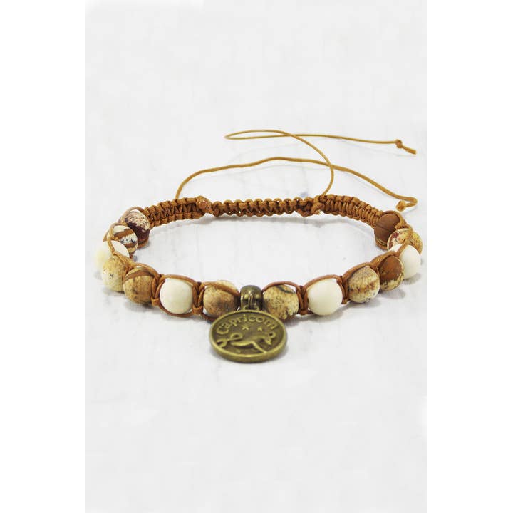 Ninolia - Venta al por mayor Pulseras de abalorios/colgantes - Pulsera Capricornio con dije de signo del zodíaco de cabra de 8 pulgadas de largo, piedra preciosa unakita macramé, regalos de cumpleaños de enero7