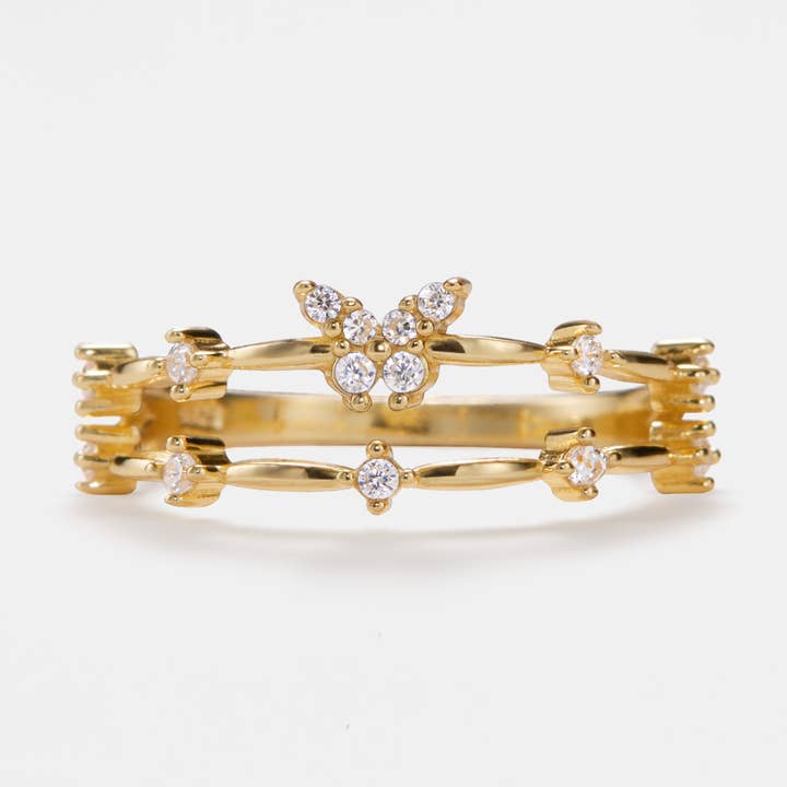 Delicato anello a farfalla a doppio strato in argento Sterling 925 per la vendita all'ingrosso da parte di Perimade & Co. LLC