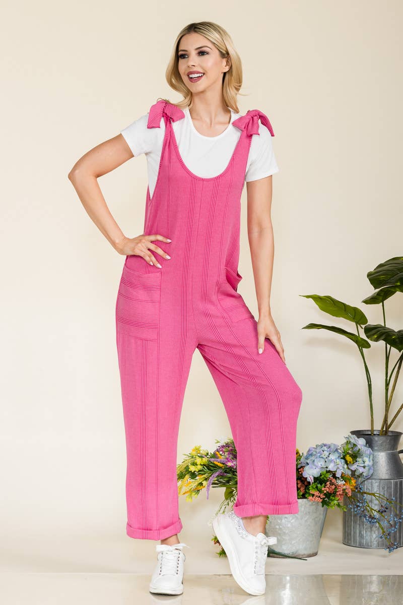 Celeste Clothing – Großhandel Jumpsuit – Damen – Plus-Size verstellbarer Rippen-Overall mit Fronttaschen - CP438731