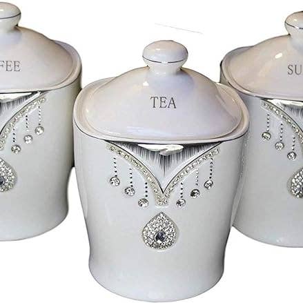 Tea/Coffee/Sugar Jar Sparkle Crystal Diamond Element 17x13Cm for wholesale by DEENZ
