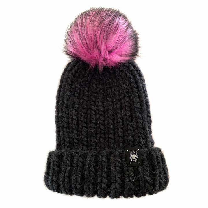 Merino Folded Brim Faux Fur Beanie in Twisted Bubblegum for wholesale by Nickichicki