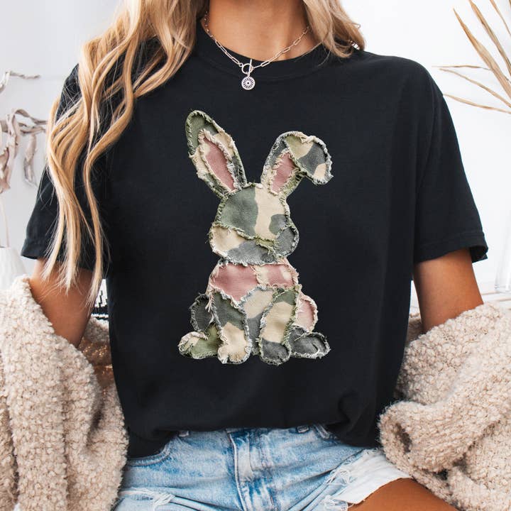 Patchwork Camo Bunny Graphic Comfort Colors Shirt, Easter Te for wholesale by Southern Rheas