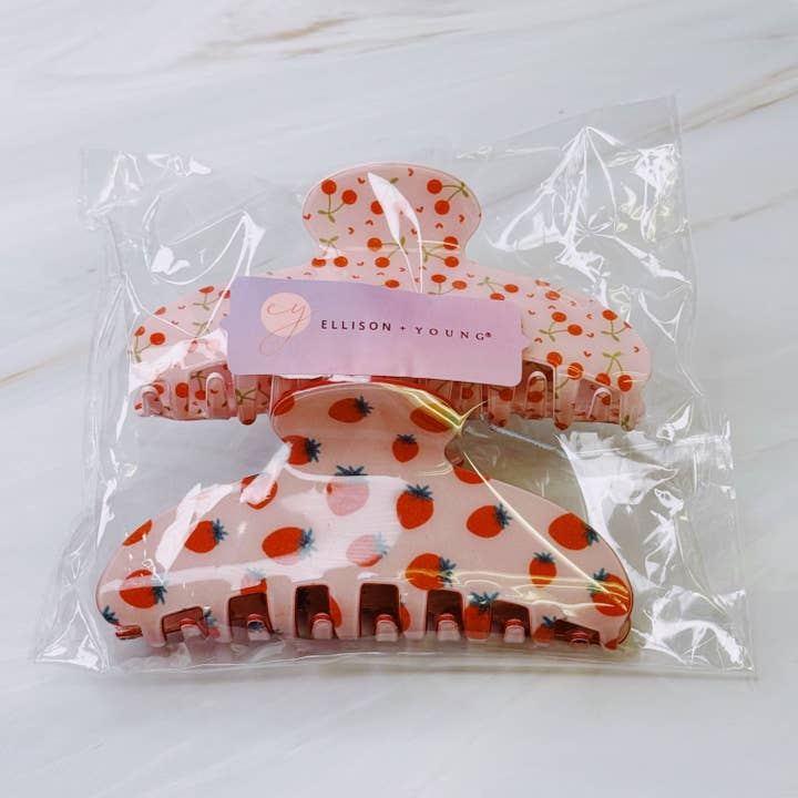 Ellison+Young - Wholesale Hair Clip - Women's - Berry Cherry Hair Claw Set Of 24