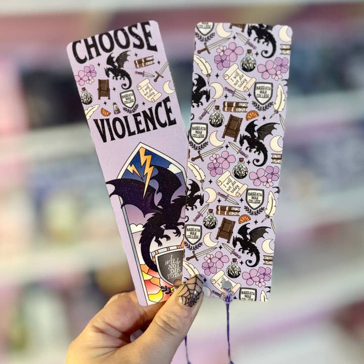 Choose Violence Dual-Sided Sparkle Cardstock Bookmark (pre-tasseled on bottom) for wholesale by Awfullynerdy.co