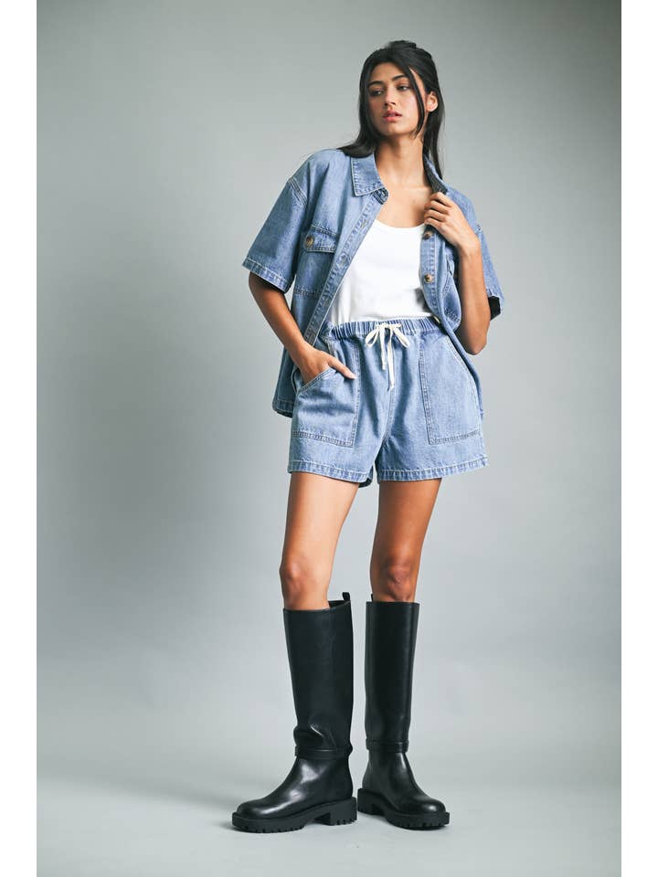 Wishlist Apparel - Wholesale Shorts - Women's - DENIM SHORTS WITH DRAWSTRING / WL25-11256B7