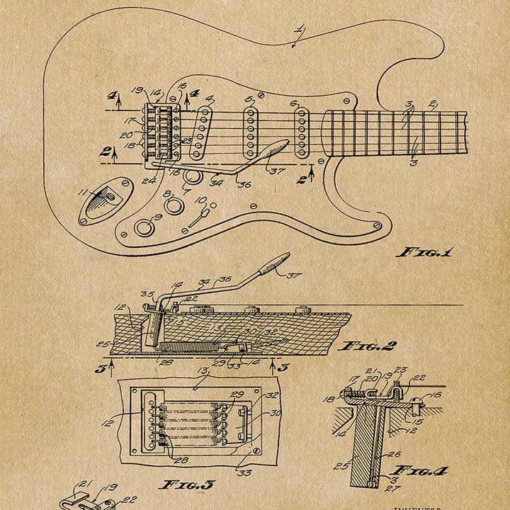 Fresh Prints of CT - Wholesale Art Print - Fender Guitar 1956 Patent Art Print - Music