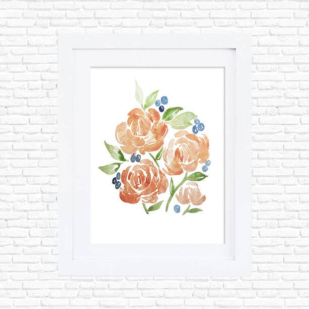 Peachy Florals Lente Bloemen Botanische Aquarel Kunst Print voor wholesale door Studio Miller
