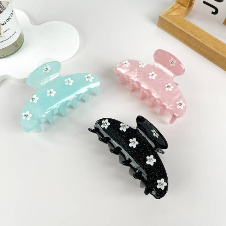 mildstyles - Wholesale Hair Clip - Women's - Half Moon Diamond Florals Hair Claw Clip