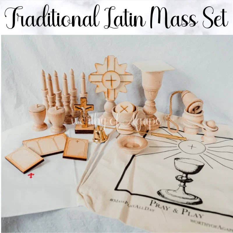 worthy of Agape - Wholesale Building Set - Kids - Natural Wood Traditional Latin Mass Set10