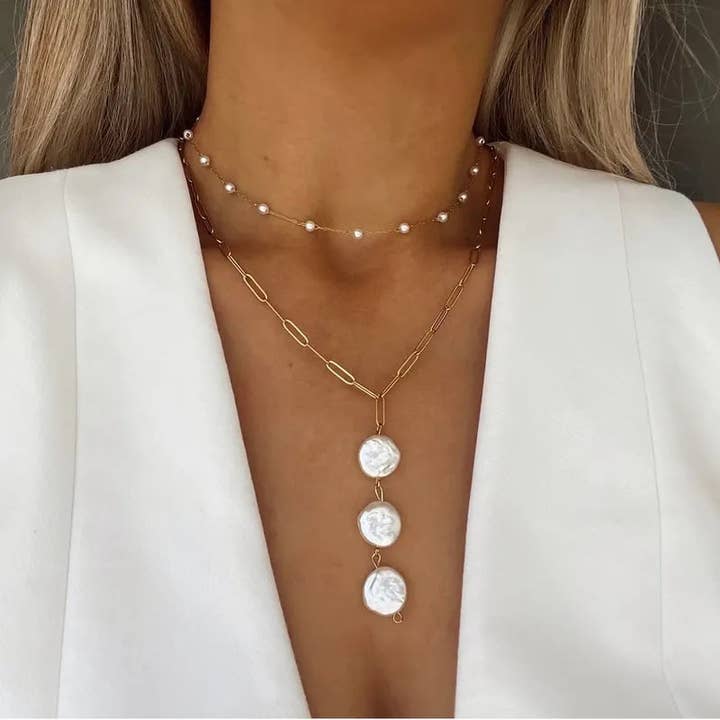 Pearl Drop Pre-Stack Necklace for wholesale by MOOD