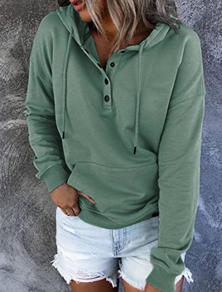 HIDDENBRAND - Wholesale Hoodie - Women's - Large Pockets Half Buttoned Hooded Sweatshirt18