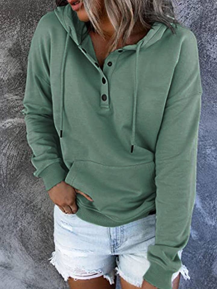 HIDDENBRAND - Wholesale Hoodie - Women's - Large Pockets Half Buttoned Hooded Sweatshirt18