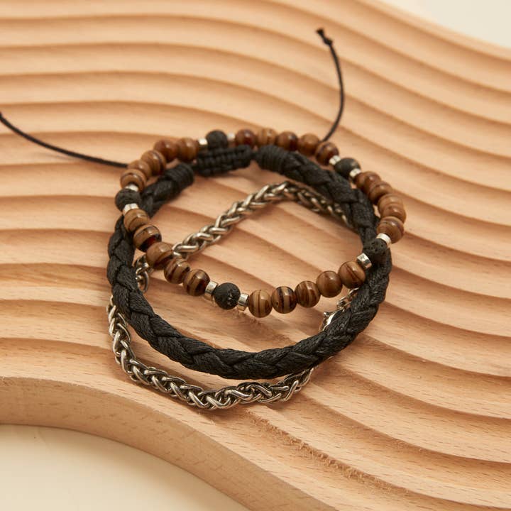 Elsie & Zoey - Wholesale Beaded Bracelet - Shiloh Unisex Beaded and Wheat Chain Bracelet Set6