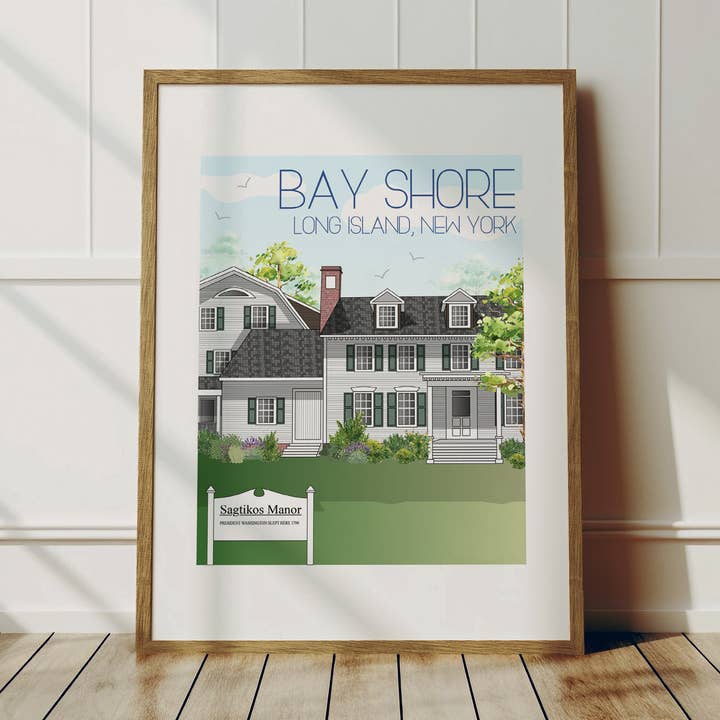 Long Island Travel Art Print - Bay Shore voor wholesale door Fox Burrow Designs