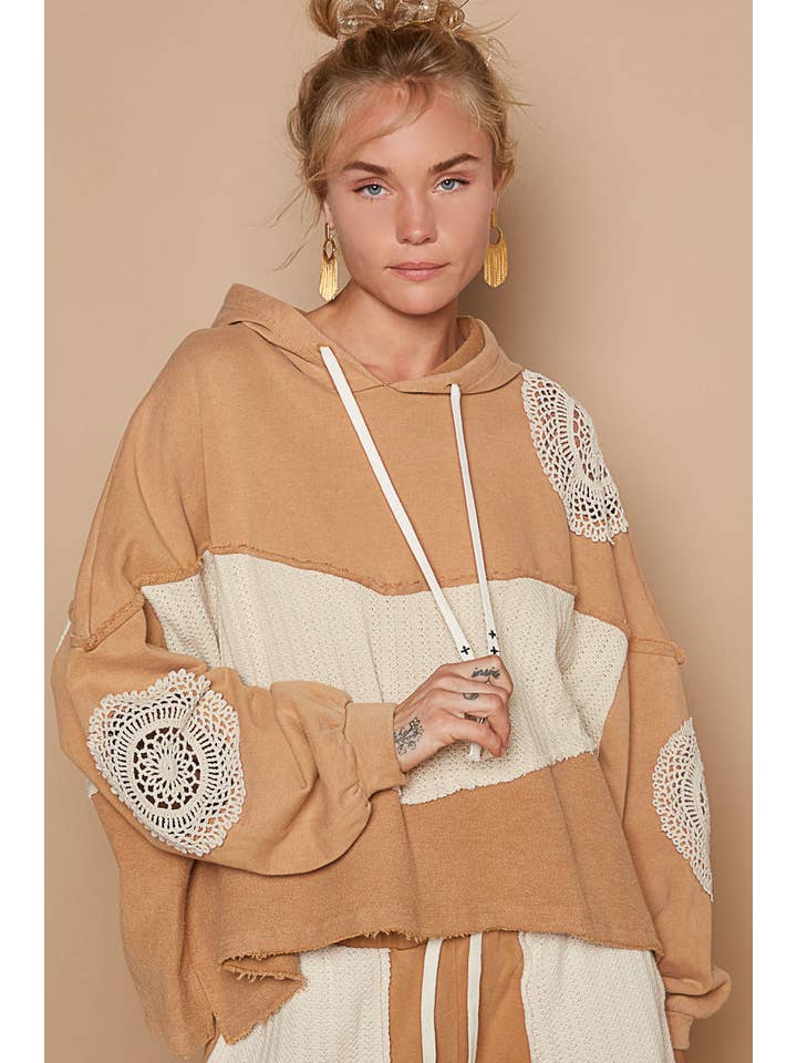 Pol Clothing - Wholesale Hoodie - Women's - Oversize round neck crochet patch frenchterry top SALE