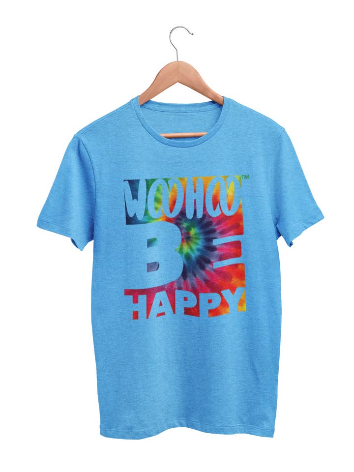 Woohoo Be Happy Unisex Tie Dye Font T-shirt for wholesale by WooHoo Apparel