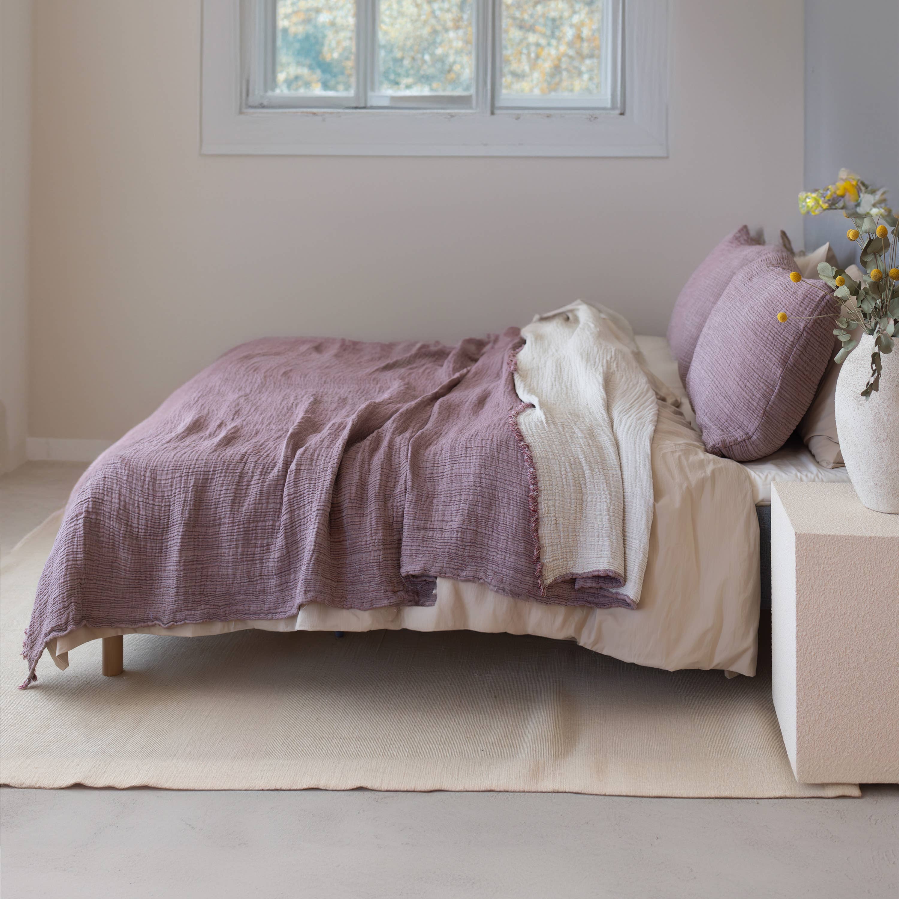 Vivamaison - Vente Plaids - Couvre-lit en mousseline frangé 100 % coton doux, 4 couches premium71