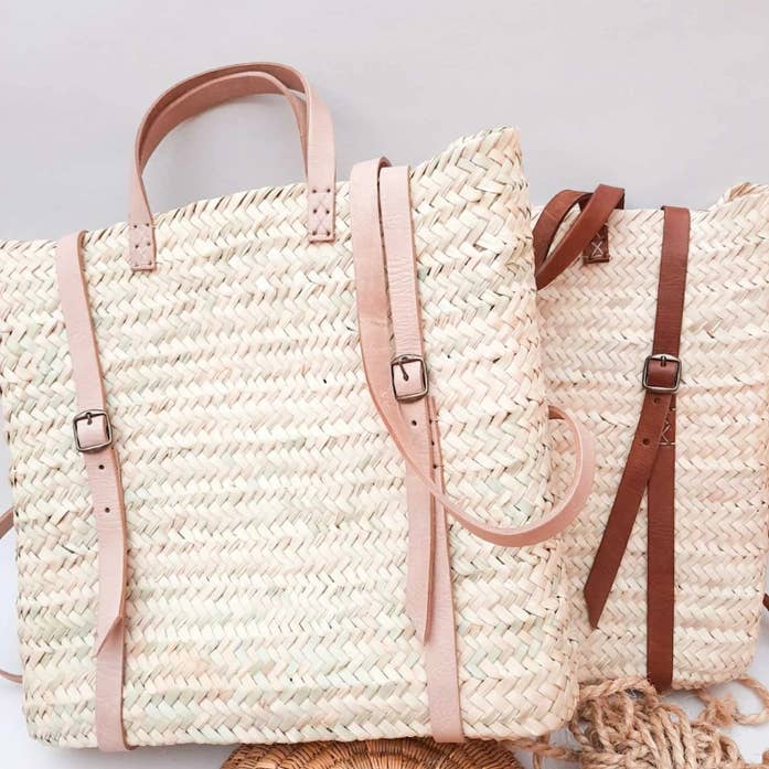DarKech - Wholesale Tote Bag - Women's - Handwoven Straw Backpack Tote with Leather Straps 2