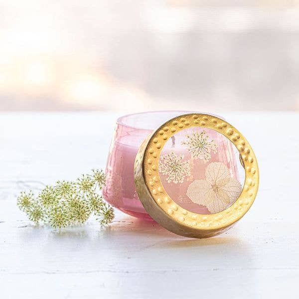 Rosy Rings - Vente Bougie en bocal - Petite bougie florale pressée à l'aquarelle Luna Flower