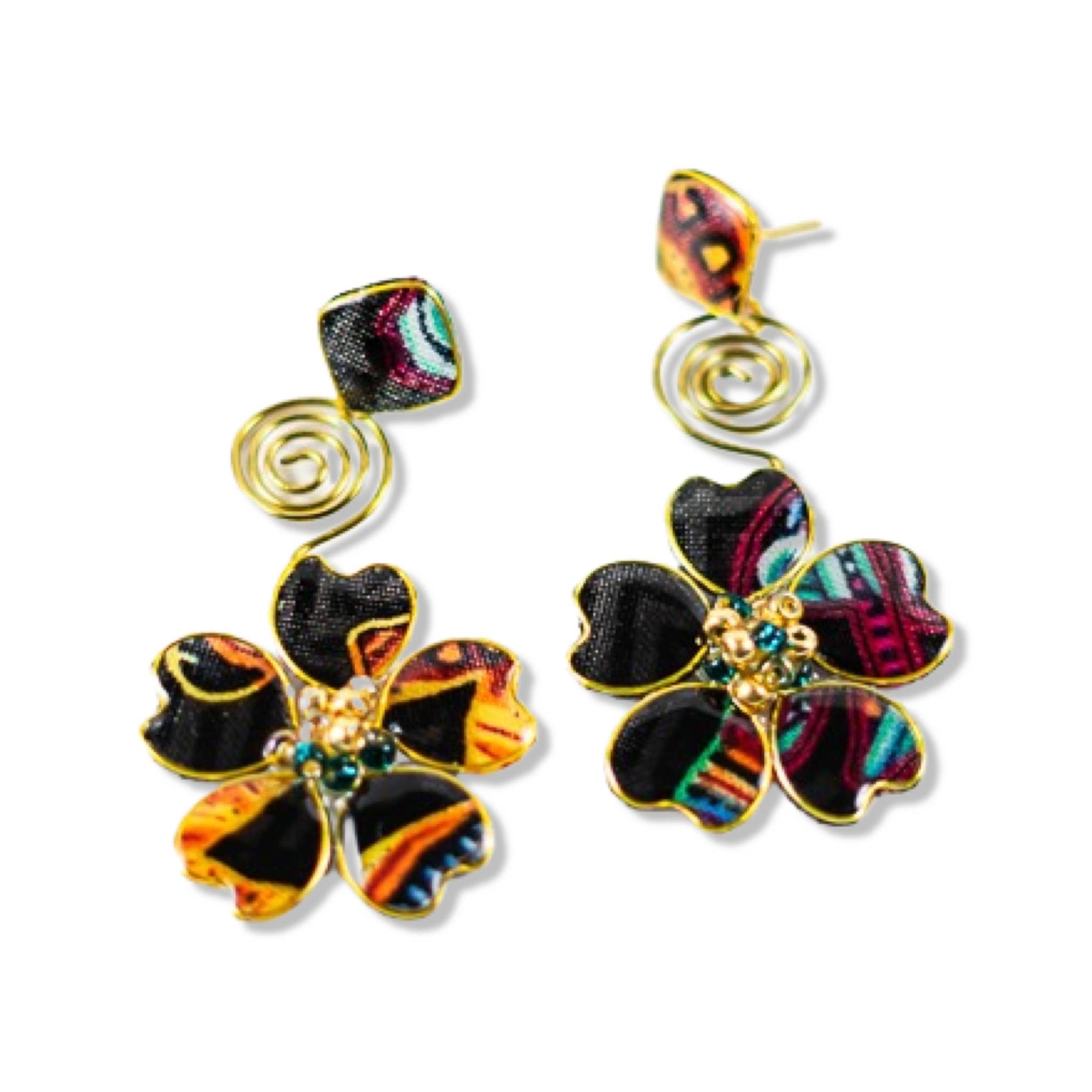 Perennial Peaces - Wholesale Dangle Earrings - Black Afrocentric Stud Spiral Dangles