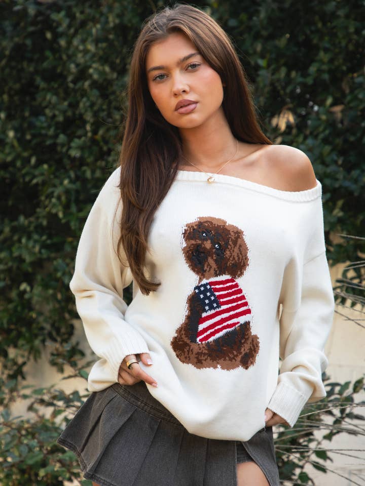 MALTIE Pull en maille graphique à épaules dénudées en cachemire mélangé pour la vente par TICTOC