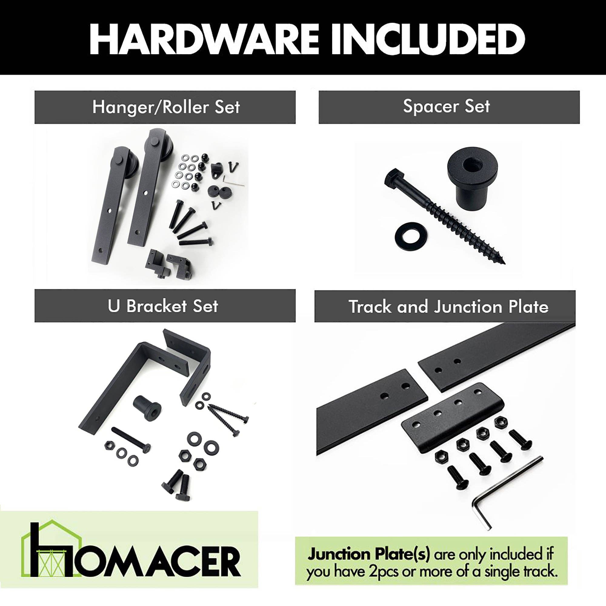 Homacer INC - Wholesale Knob/Pull - Double Track U-Shape Bypass Sliding Barn Door Hardware Kit - Straight Design Roller3