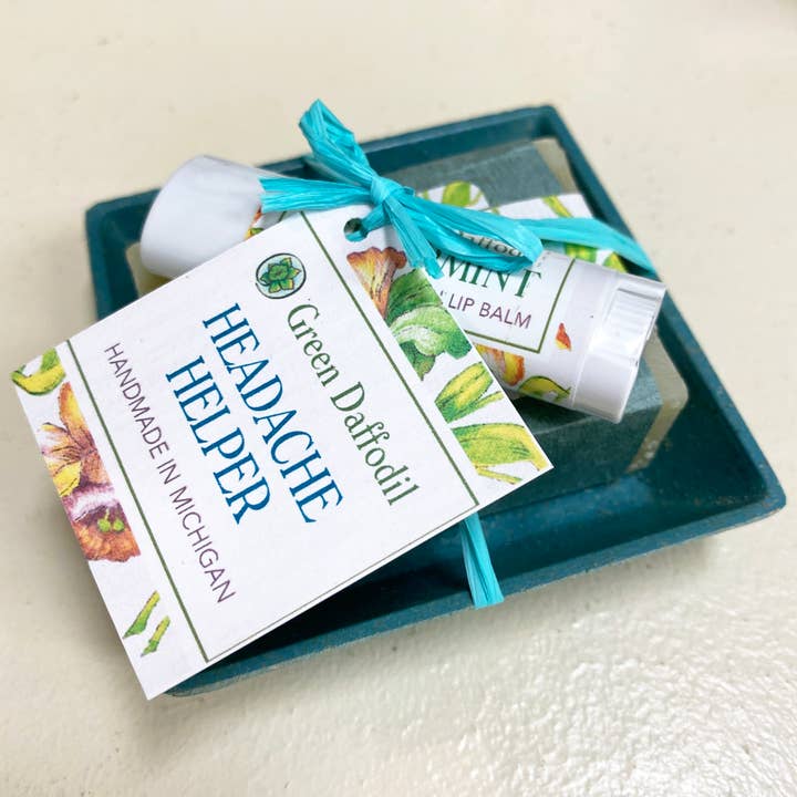 Green Daffodil Bath & Body - Wholesale Bath & Body Set - Headache Helper Soap & Lip Balm Dish Kit - Gift Set