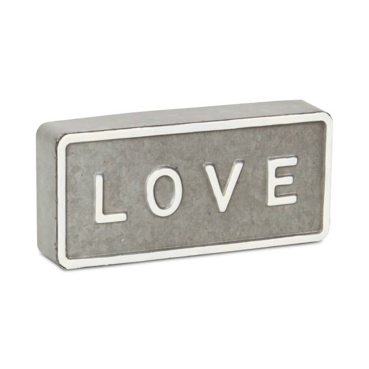 Sandevis Gray and White Metal "Love" Table Sign for wholesale by Cheungs Home Decor