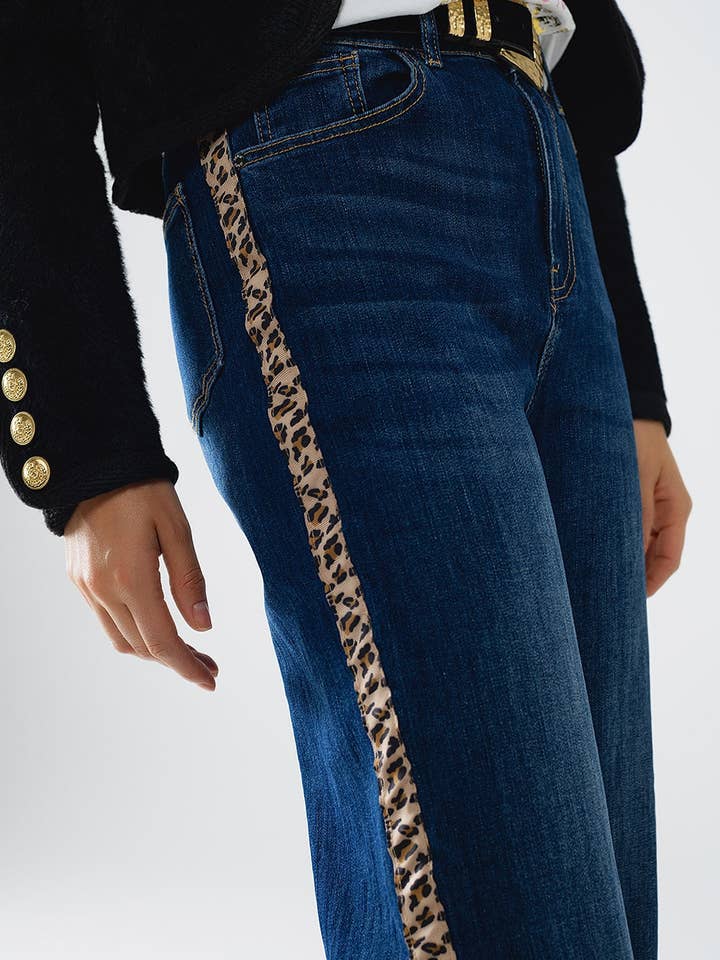 Wide Leg Jeans with leopard stripe on side for wholesale by Q2—All Orders:Free Duties for the US,UK,and Canada
