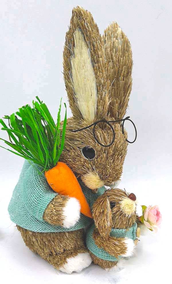 Galt International Company - Wholesale Decorative Figurine - Mom & Baby Straw Easter Bunny Figurine3