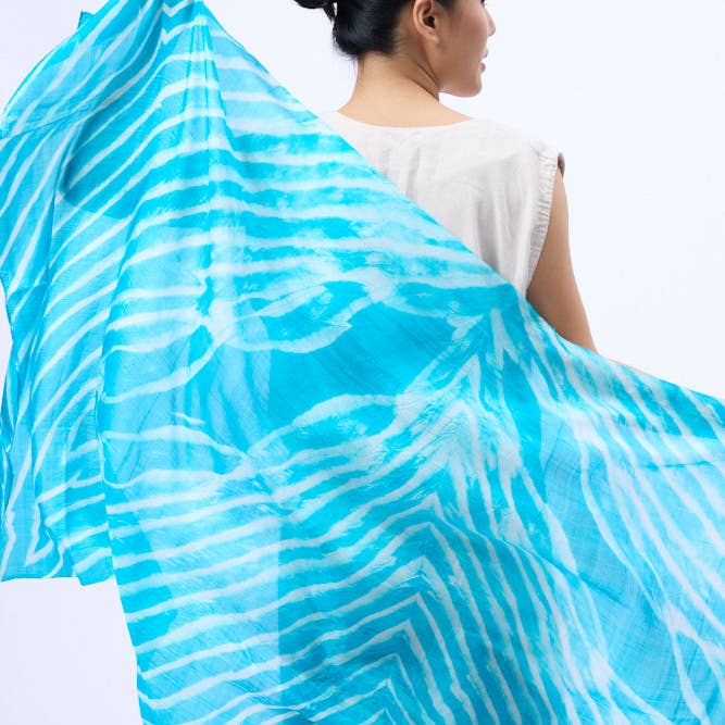Turquoise Blue Marble Silk Habotai Scarf- Hand Tie Dyed Luxury from Vietnam for wholesale by Silk and Bears
