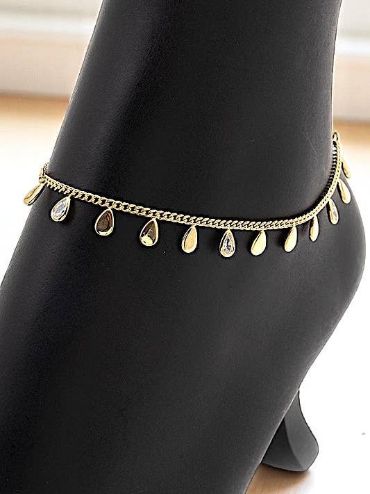 SOLID AND CZ STONE TEARDROP LINK ANKLET for wholesale by Andrea Bijoux