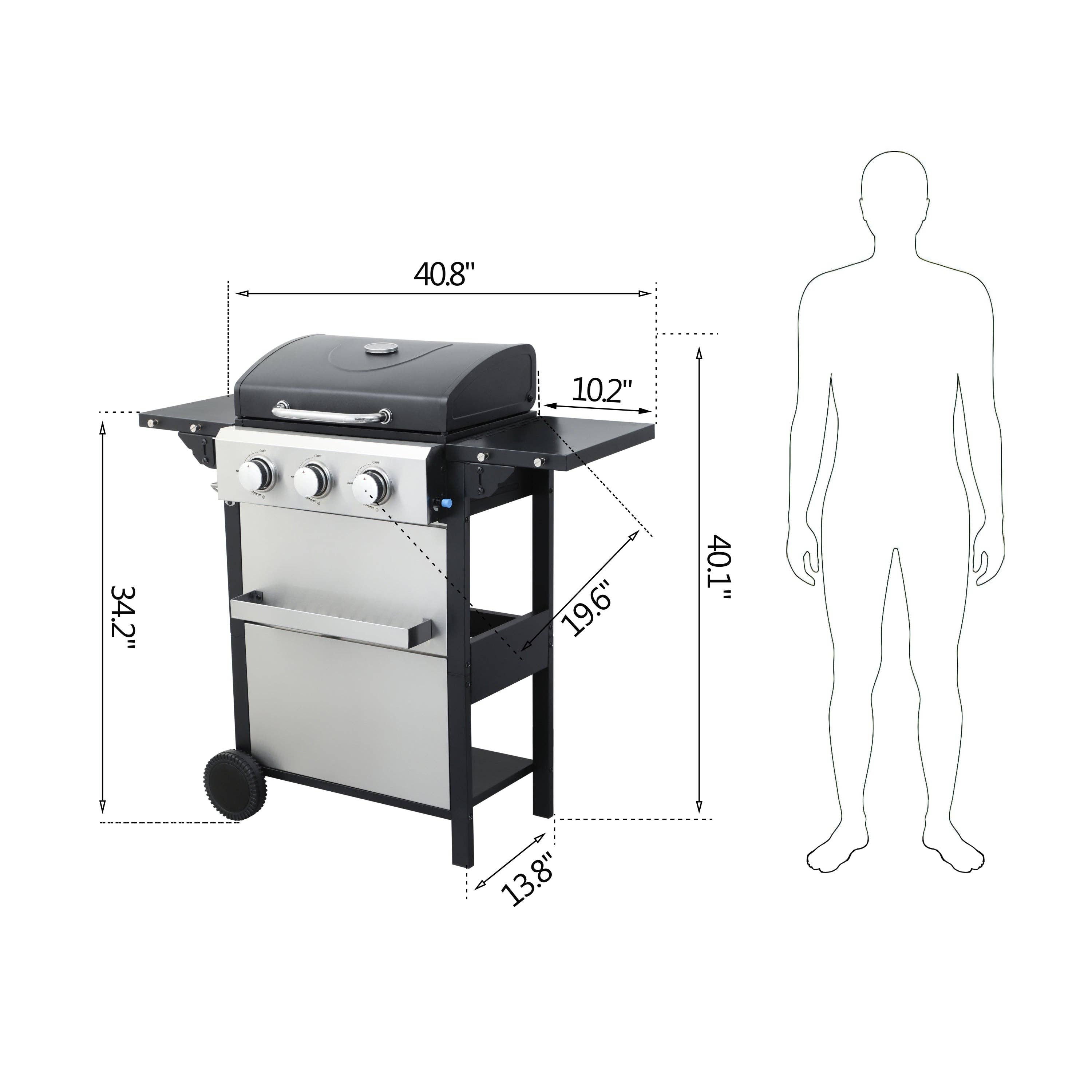 39F Inc. - Wholesale Outdoor Grill Tools - 3-Burner Propane Gas BBQ Grill – 25650BTU, Stainless Steel2