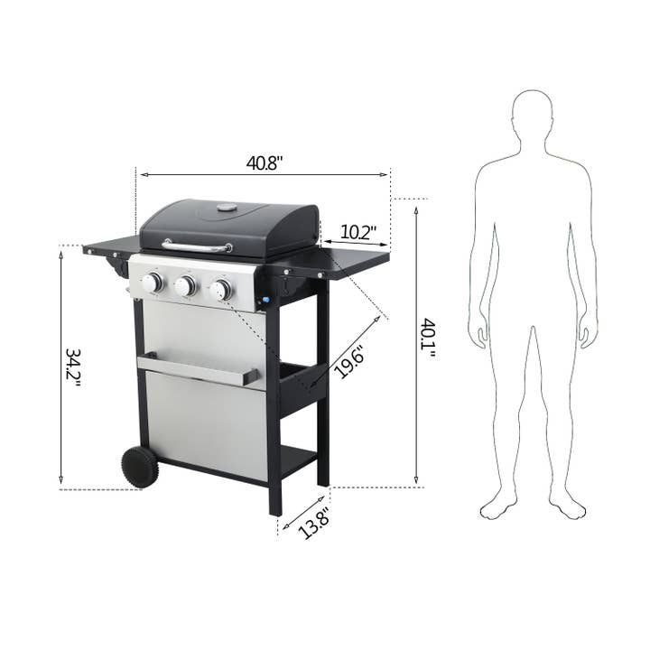 39F Inc. - Wholesale Outdoor Grill Tools - 3-Burner Propane Gas BBQ Grill – 25650BTU, Stainless Steel2