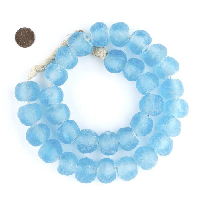 The Bead Chest - Wholesale Beads - 23mm Jumbo Baby Blue Recycled Glass Beads