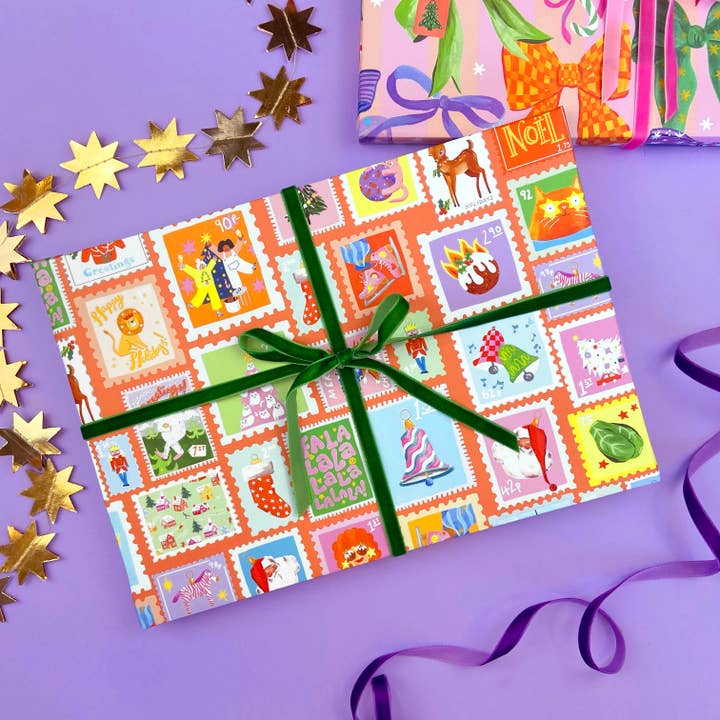 Christmas Stamps Wrapping Paper for wholesale by Ickaprint