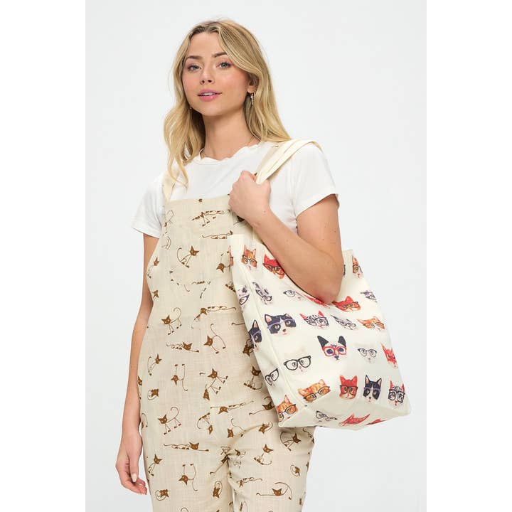 SM WARDROBE - Wholesale Tote Bag - Women's - KITTY WITH GLASS TOTE BAGS
