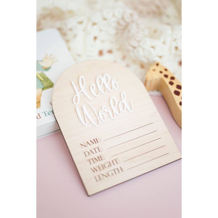 Personalised Birth Details Plaque | Hello World Sign for wholesale by The Flamingo Cabin