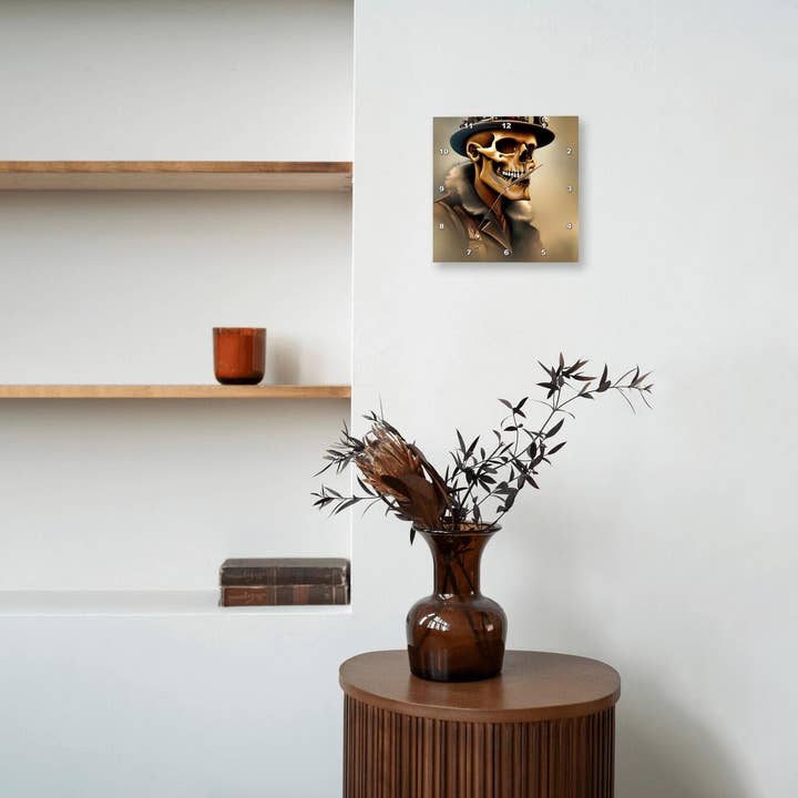 3dRose - Wholesale Wall Clock - 3dRose, Funny machine skull in mechanical hat and a coat with fur collar, Wall Clock7