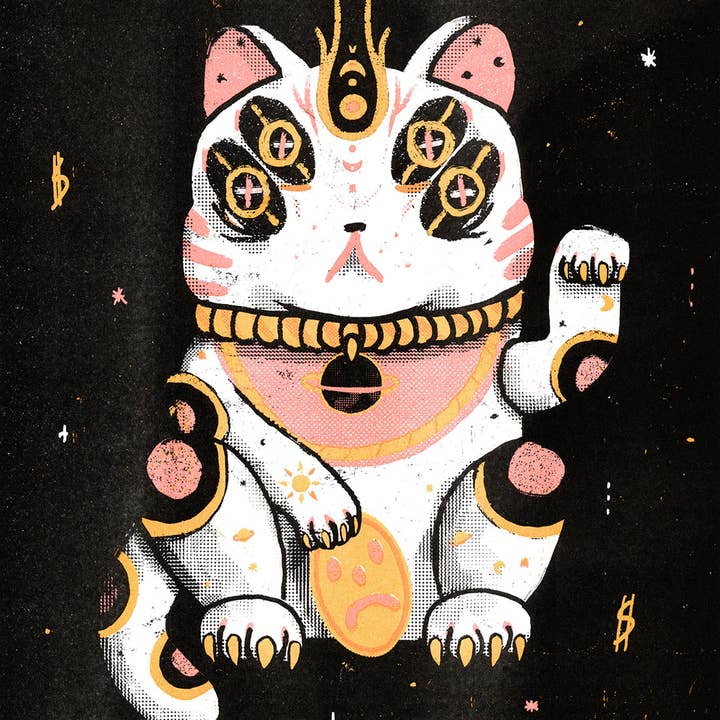 Lucky Space Cat 11 x 14 RISO Print for wholesale by 1% Talent