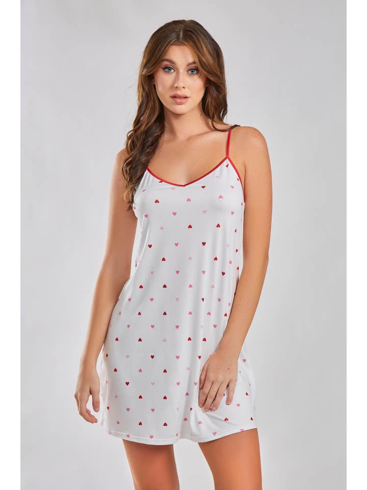 White Red Anjela Hearts Knit Sleep Shirt Button Down for wholesale on Faire3