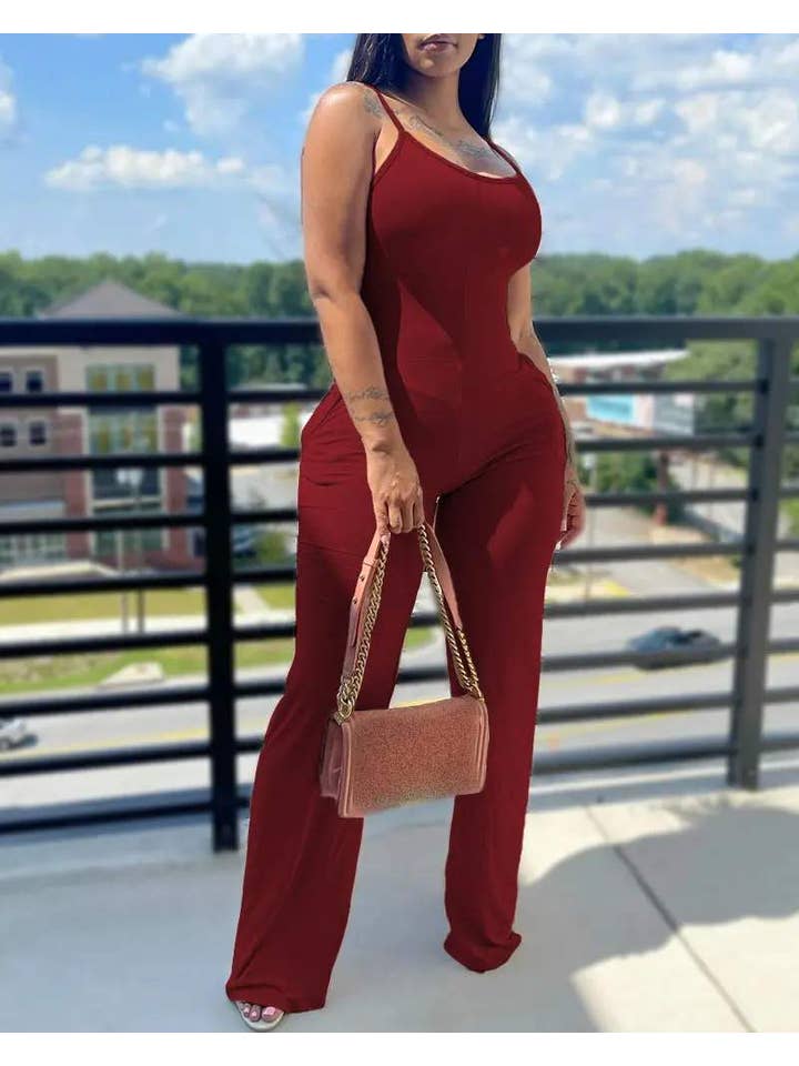 Queen Fashion - Wholesale Jumpsuit - Women's - u neck sleeveless pocket design jumpsuit