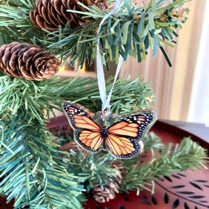 Monarch Butterfly Ornament, Embroidered Wool Christmas Decor